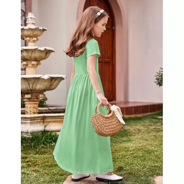 Arshiner Girls Maxi Dress Long/Short Sleeve Casual Holiday Dress with Pockets for 5-13 Years