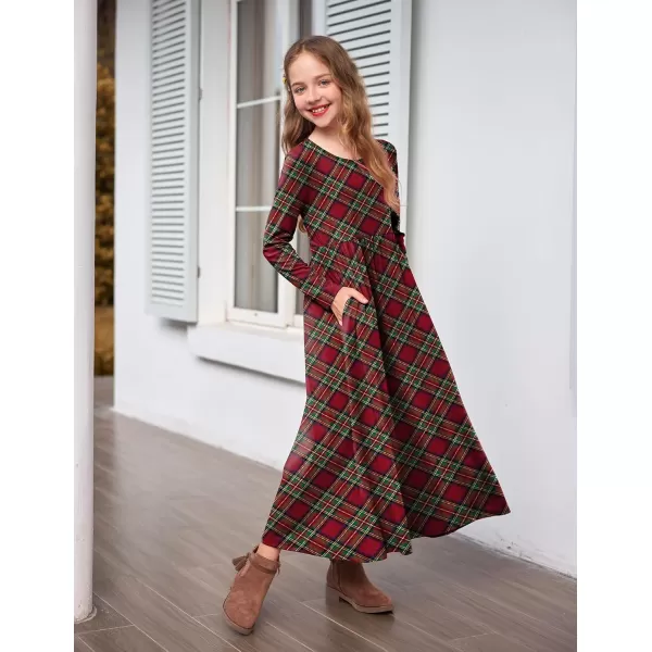 Arshiner Girls Maxi Dress Long/Short Sleeve Casual Holiday Dress with Pockets for 5-13 Years