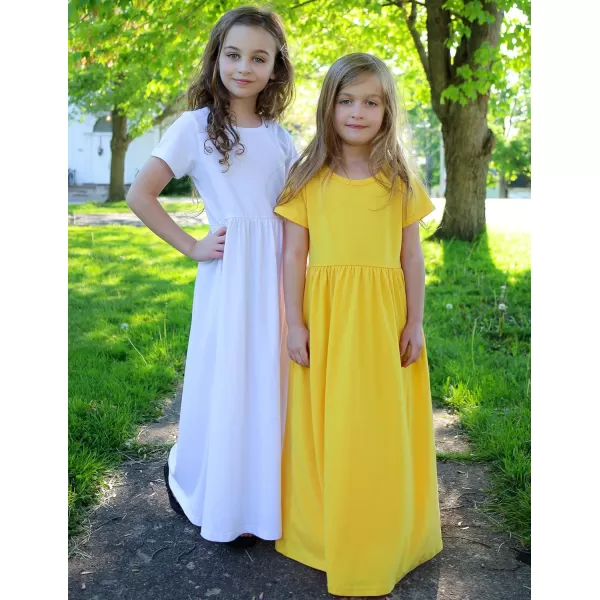 Arshiner Girls Maxi Dress Long/Short Sleeve Casual Holiday Dress with Pockets for 5-13 Years