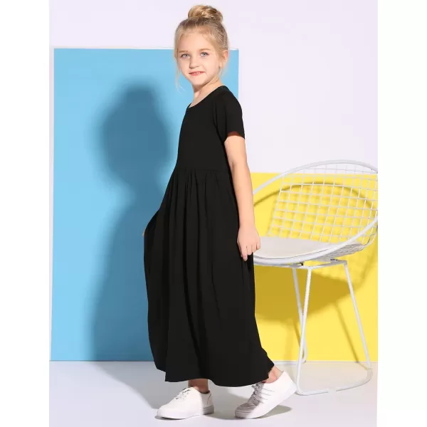 Arshiner Girls Maxi Dress Long/Short Sleeve Casual Holiday Dress with Pockets for 5-13 Years