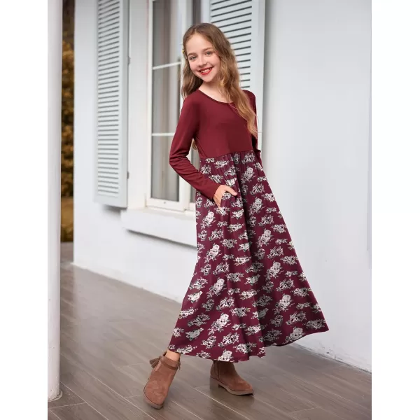 Arshiner Girls Maxi Dress Long/Short Sleeve Casual Holiday Dress with Pockets for 5-13 Years