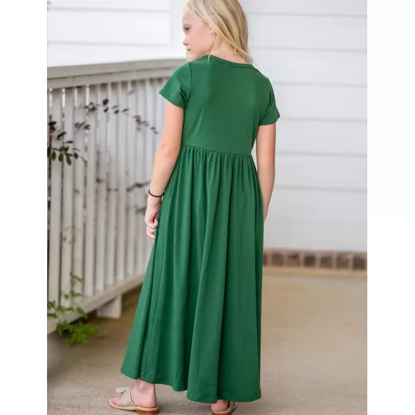Arshiner Girls Maxi Dress Long/Short Sleeve Casual Holiday Dress with Pockets for 5-13 Years