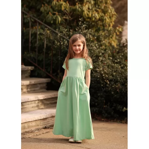 Arshiner Girls Maxi Dress Long/Short Sleeve Casual Holiday Dress with Pockets for 5-13 Years