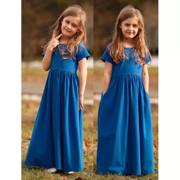 Arshiner Girls Maxi Dress Long/Short Sleeve Casual Holiday Dress with Pockets for 5-13 Years