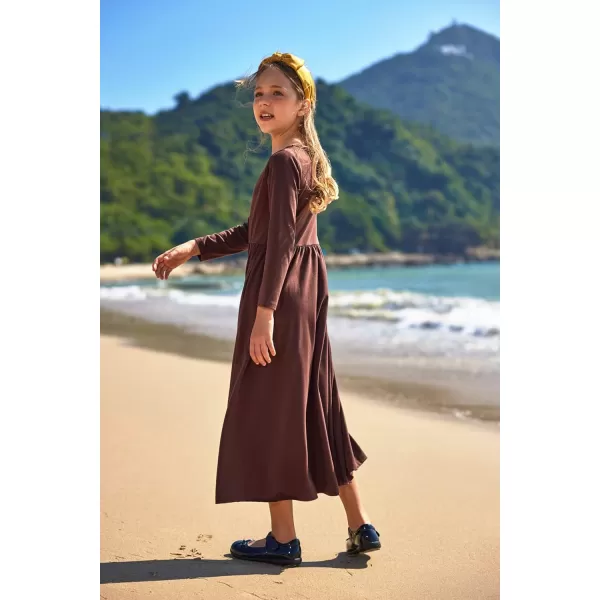 Arshiner Girls Maxi Dress Long/Short Sleeve Casual Holiday Dress with Pockets for 5-13 Years
