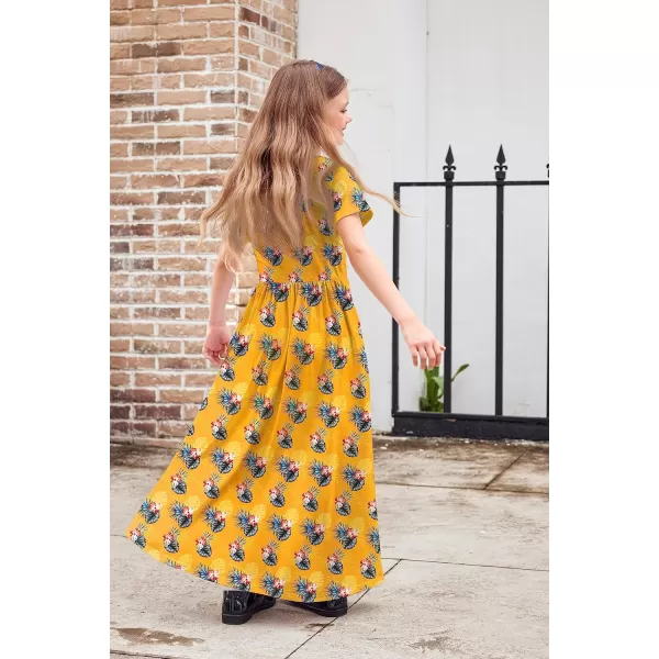 Arshiner Girls Maxi Dress Long/Short Sleeve Casual Holiday Dress with Pockets for 5-13 Years