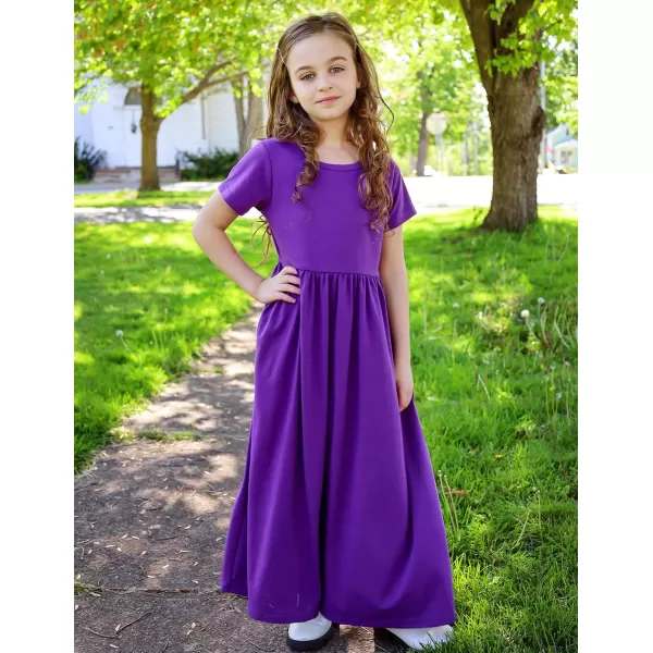 Arshiner Girls Maxi Dress Long/Short Sleeve Casual Holiday Dress with Pockets for 5-13 Years