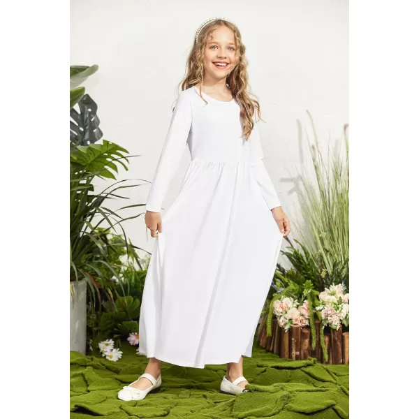 Arshiner Girls Maxi Dress Long/Short Sleeve Casual Holiday Dress with Pockets for 5-13 Years