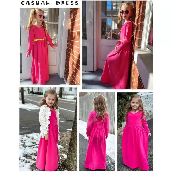 Arshiner Girls Maxi Dress Long/Short Sleeve Casual Holiday Dress with Pockets for 5-13 Years