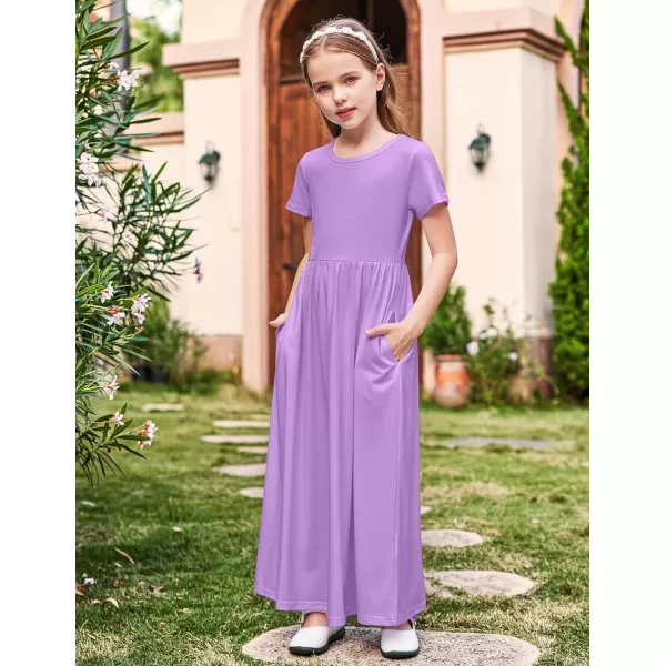 Arshiner Girls Maxi Dress Long/Short Sleeve Casual Holiday Dress with Pockets for 5-13 Years