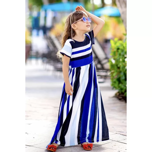 Arshiner Girls Maxi Dress Long/Short Sleeve Casual Holiday Dress with Pockets for 5-13 Years