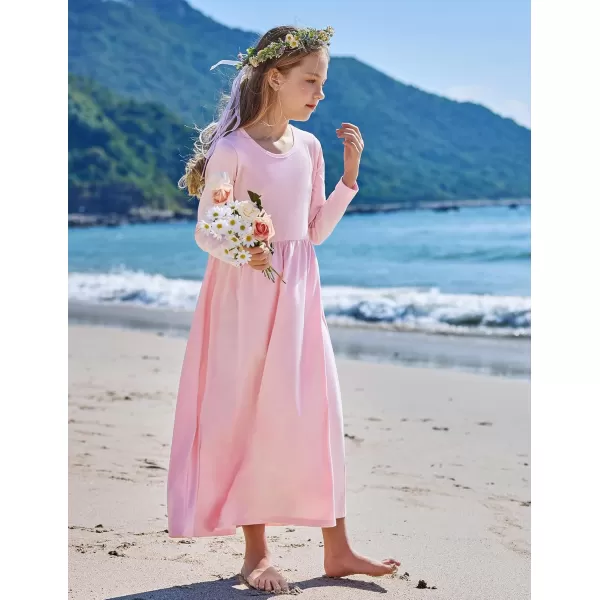 Arshiner Girls Maxi Dress Long/Short Sleeve Casual Holiday Dress with Pockets for 5-13 Years