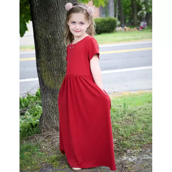 Arshiner Girls Maxi Dress Long/Short Sleeve Casual Holiday Dress with Pockets for 5-13 Years
