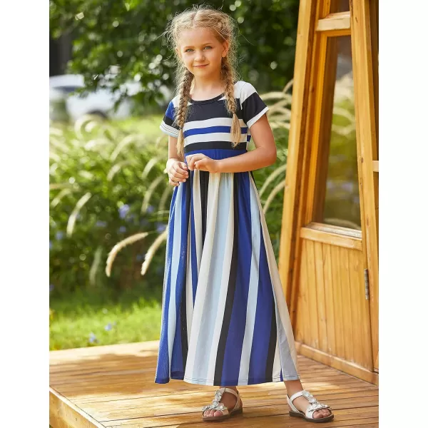 Arshiner Girls Maxi Dress Long/Short Sleeve Casual Holiday Dress with Pockets for 5-13 Years