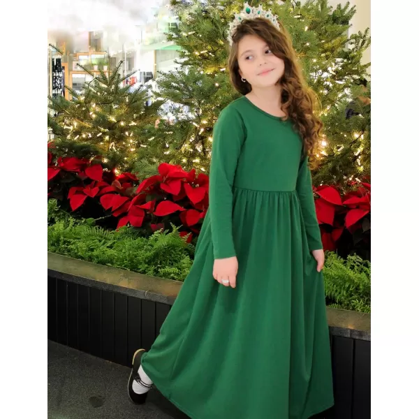 Arshiner Girls Maxi Dress Long/Short Sleeve Casual Holiday Dress with Pockets for 5-13 Years