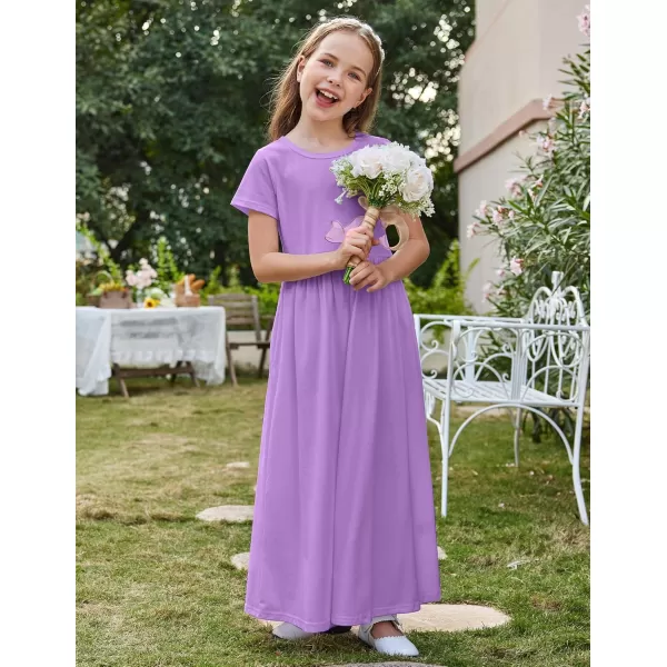 Arshiner Girls Maxi Dress Long/Short Sleeve Casual Holiday Dress with Pockets for 5-13 Years