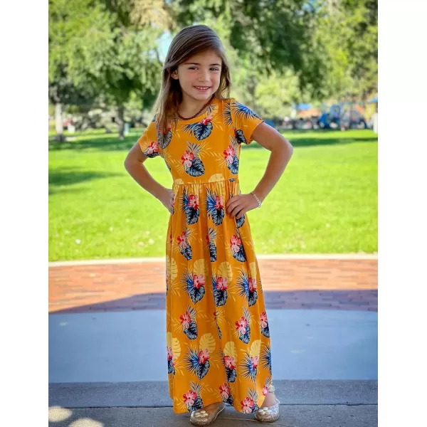 Arshiner Girls Maxi Dress Long/Short Sleeve Casual Holiday Dress with Pockets for 5-13 Years