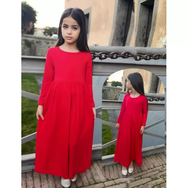Arshiner Girls Maxi Dress Long/Short Sleeve Casual Holiday Dress with Pockets for 5-13 Years