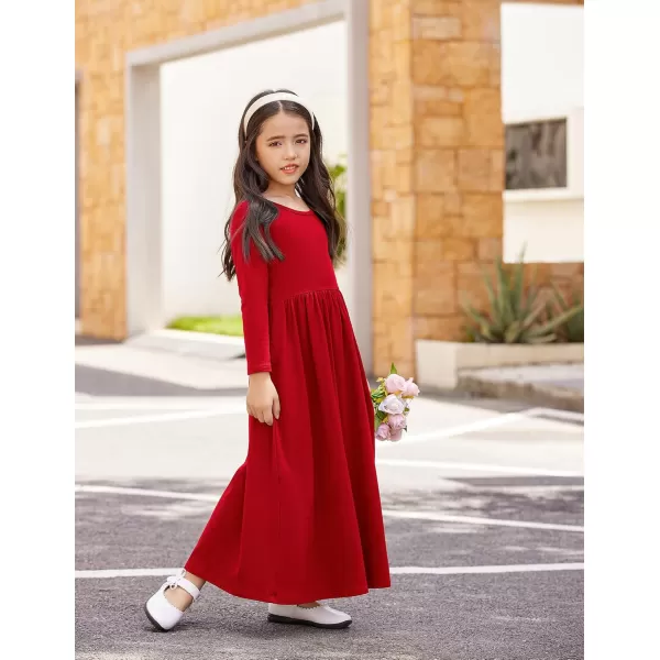 Arshiner Girls Maxi Dress Long/Short Sleeve Casual Holiday Dress with Pockets for 5-13 Years