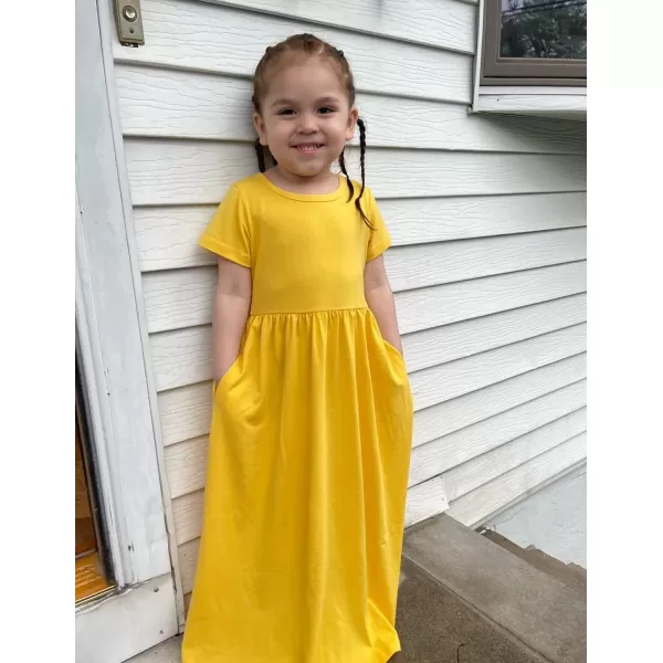 Arshiner Girls Maxi Dress Long/Short Sleeve Casual Holiday Dress with Pockets for 5-13 Years