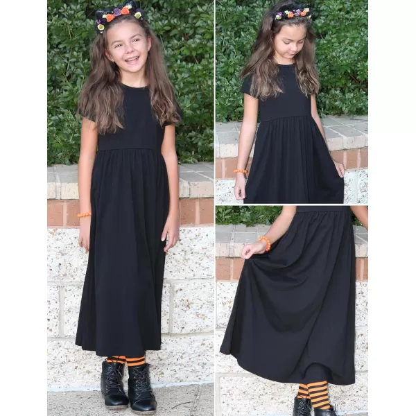 Arshiner Girls Maxi Dress Long/Short Sleeve Casual Holiday Dress with Pockets for 5-13 Years