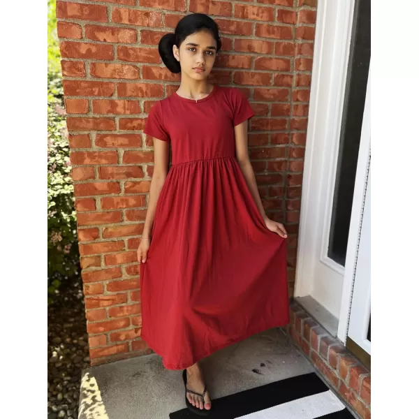 Arshiner Girls Maxi Dress Long/Short Sleeve Casual Holiday Dress with Pockets for 5-13 Years