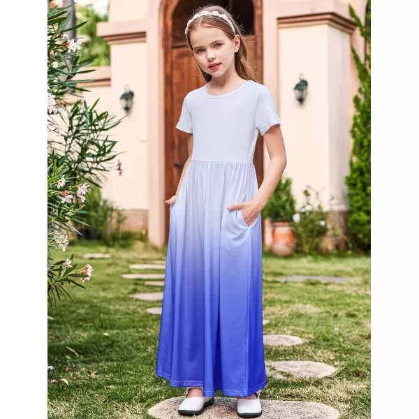 Arshiner Girls Maxi Dress Long/Short Sleeve Casual Holiday Dress with Pockets for 5-13 Years