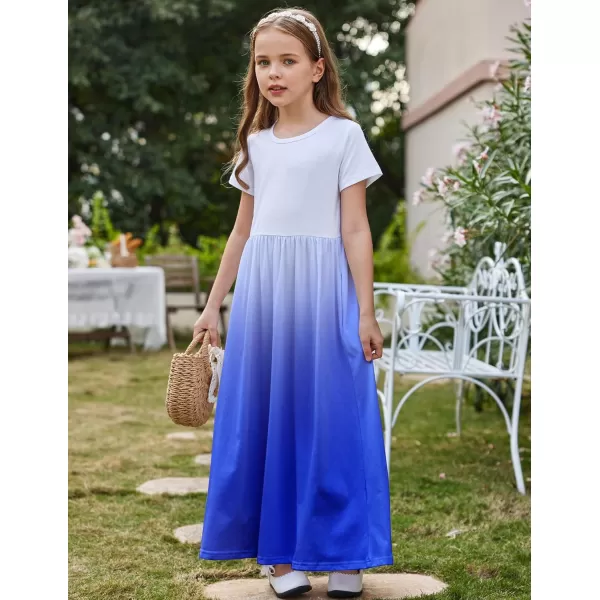 Arshiner Girls Maxi Dress Long/Short Sleeve Casual Holiday Dress with Pockets for 5-13 Years