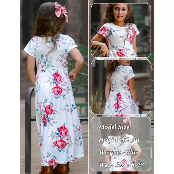Arshiner Girls Maxi Dress Long/Short Sleeve Casual Holiday Dress with Pockets for 5-13 Years