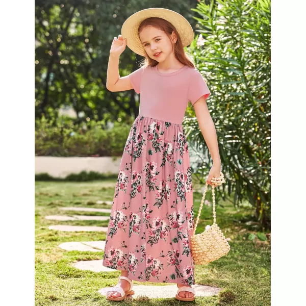 Arshiner Girls Maxi Dress Long/Short Sleeve Casual Holiday Dress with Pockets for 5-13 Years
