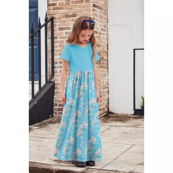 Arshiner Girls Maxi Dress Long/Short Sleeve Casual Holiday Dress with Pockets for 5-13 Years