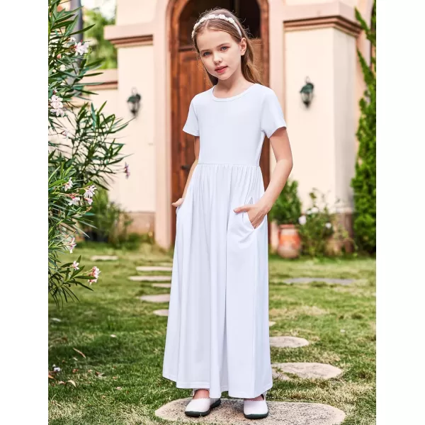 Arshiner Girls Maxi Dress Long/Short Sleeve Casual Holiday Dress with Pockets for 5-13 Years