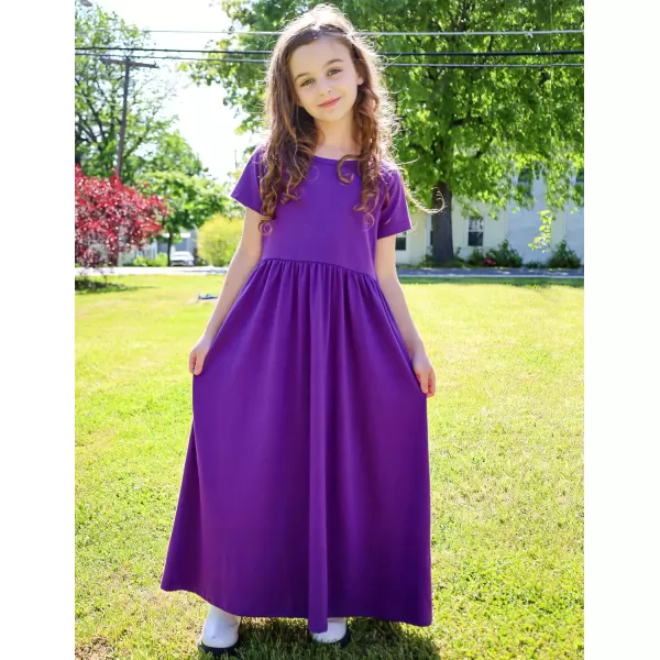 Arshiner Girls Maxi Dress Long/Short Sleeve Casual Holiday Dress with Pockets for 5-13 Years