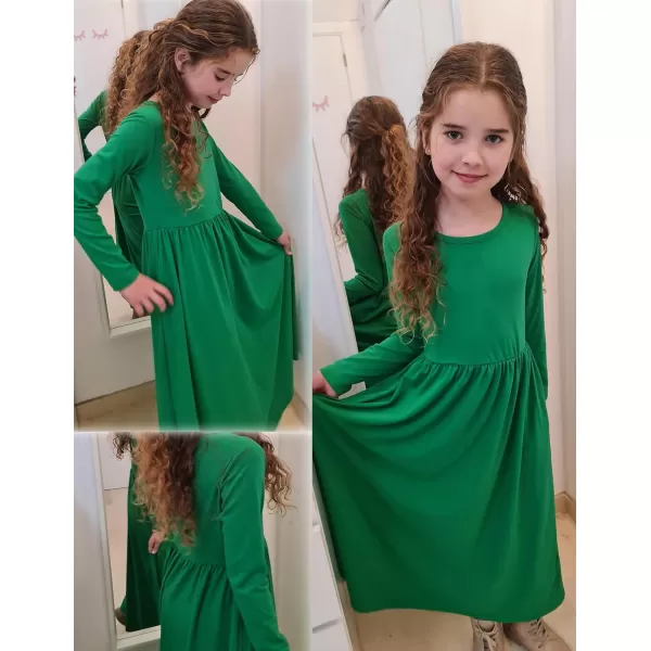 Arshiner Girls Maxi Dress Long/Short Sleeve Casual Holiday Dress with Pockets for 5-13 Years