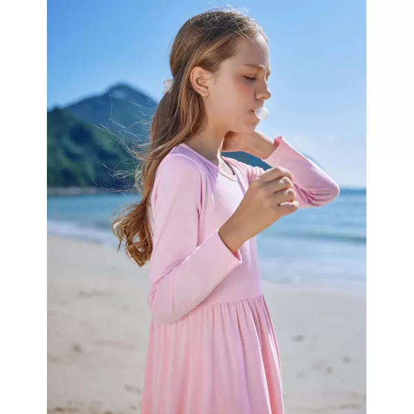 Arshiner Girls Maxi Dress Long/Short Sleeve Casual Holiday Dress with Pockets for 5-13 Years