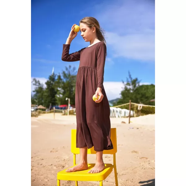 Arshiner Girls Maxi Dress Long/Short Sleeve Casual Holiday Dress with Pockets for 5-13 Years