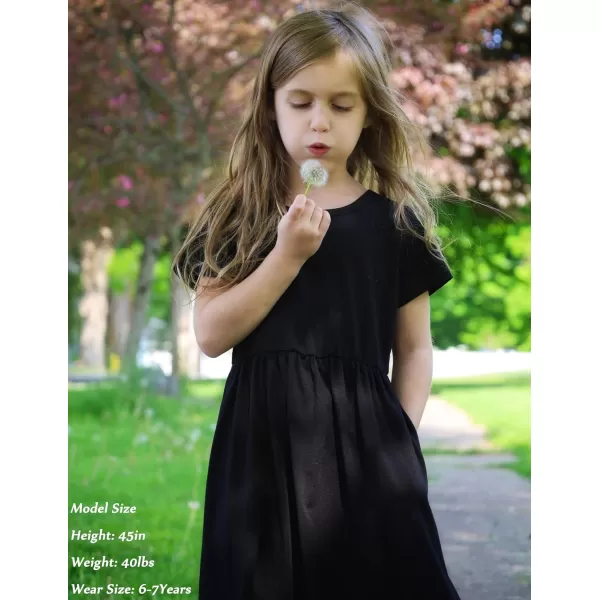Arshiner Girls Maxi Dress Long/Short Sleeve Casual Holiday Dress with Pockets for 5-13 Years