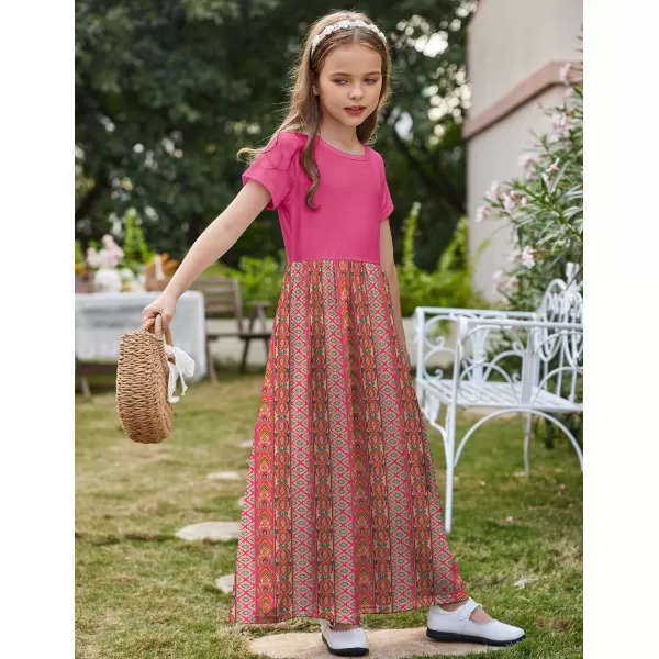 Arshiner Girls Maxi Dress Long/Short Sleeve Casual Holiday Dress with Pockets for 5-13 Years