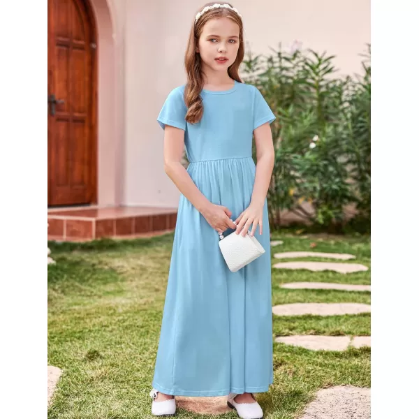 Arshiner Girls Maxi Dress Long/Short Sleeve Casual Holiday Dress with Pockets for 5-13 Years