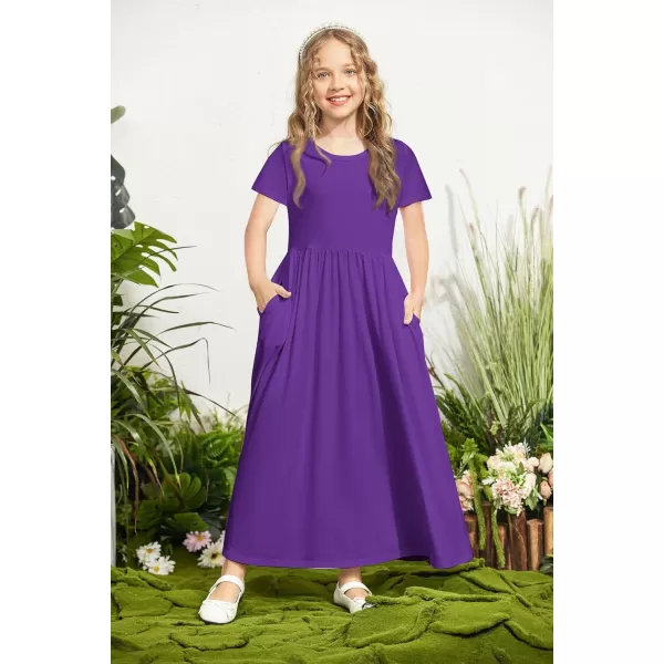 Arshiner Girls Maxi Dress Long/Short Sleeve Casual Holiday Dress with Pockets for 5-13 Years