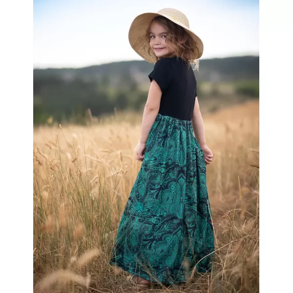 Arshiner Girls Maxi Dress Long/Short Sleeve Casual Holiday Dress with Pockets for 5-13 Years