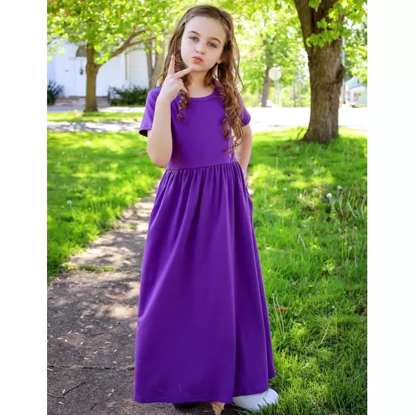 Arshiner Girls Maxi Dress Long/Short Sleeve Casual Holiday Dress with Pockets for 5-13 Years