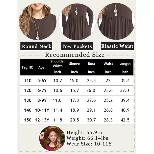 Arshiner Girls Maxi Dress Long/Short Sleeve Casual Holiday Dress with Pockets for 5-13 Years