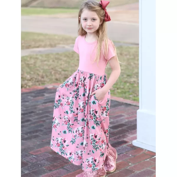 Arshiner Girls Maxi Dress Long/Short Sleeve Casual Holiday Dress with Pockets for 5-13 Years