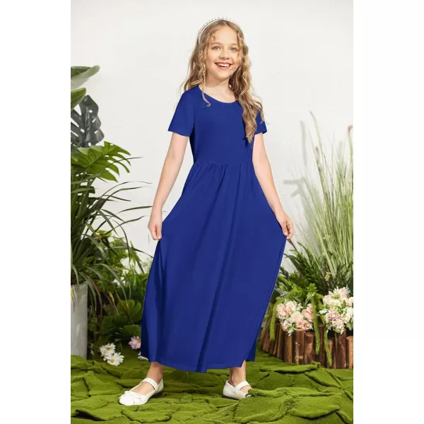 Arshiner Girls Maxi Dress Long/Short Sleeve Casual Holiday Dress with Pockets for 5-13 Years
