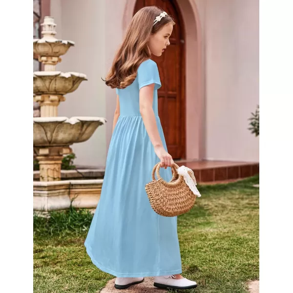 Arshiner Girls Maxi Dress Long/Short Sleeve Casual Holiday Dress with Pockets for 5-13 Years