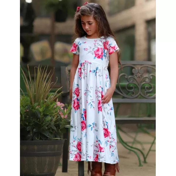 Arshiner Girls Maxi Dress Long/Short Sleeve Casual Holiday Dress with Pockets for 5-13 Years
