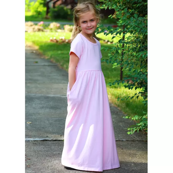 Arshiner Girls Maxi Dress Long/Short Sleeve Casual Holiday Dress with Pockets for 5-13 Years