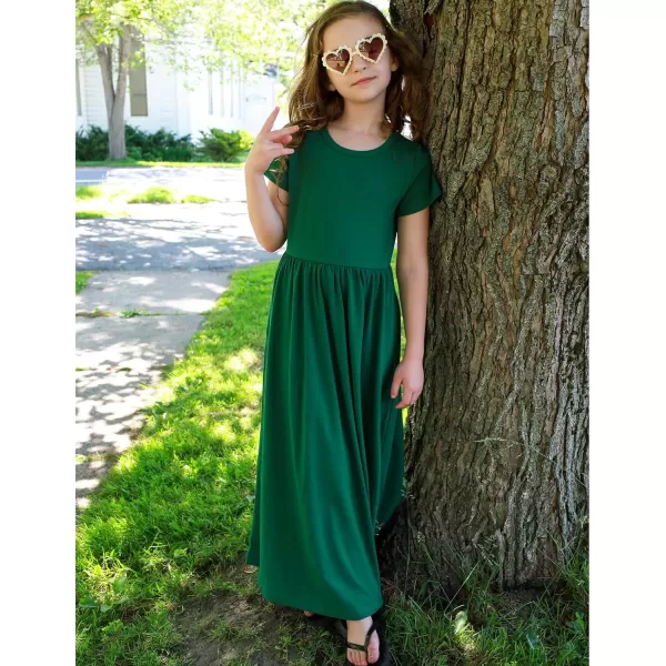 Arshiner Girls Maxi Dress Long/Short Sleeve Casual Holiday Dress with Pockets for 5-13 Years