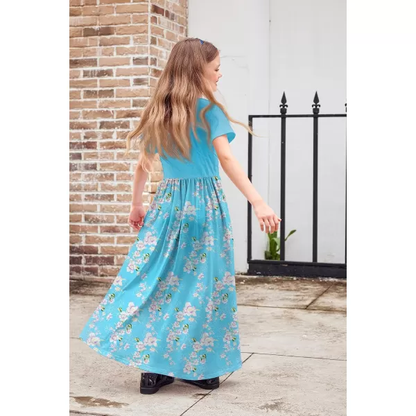 Arshiner Girls Maxi Dress Long/Short Sleeve Casual Holiday Dress with Pockets for 5-13 Years